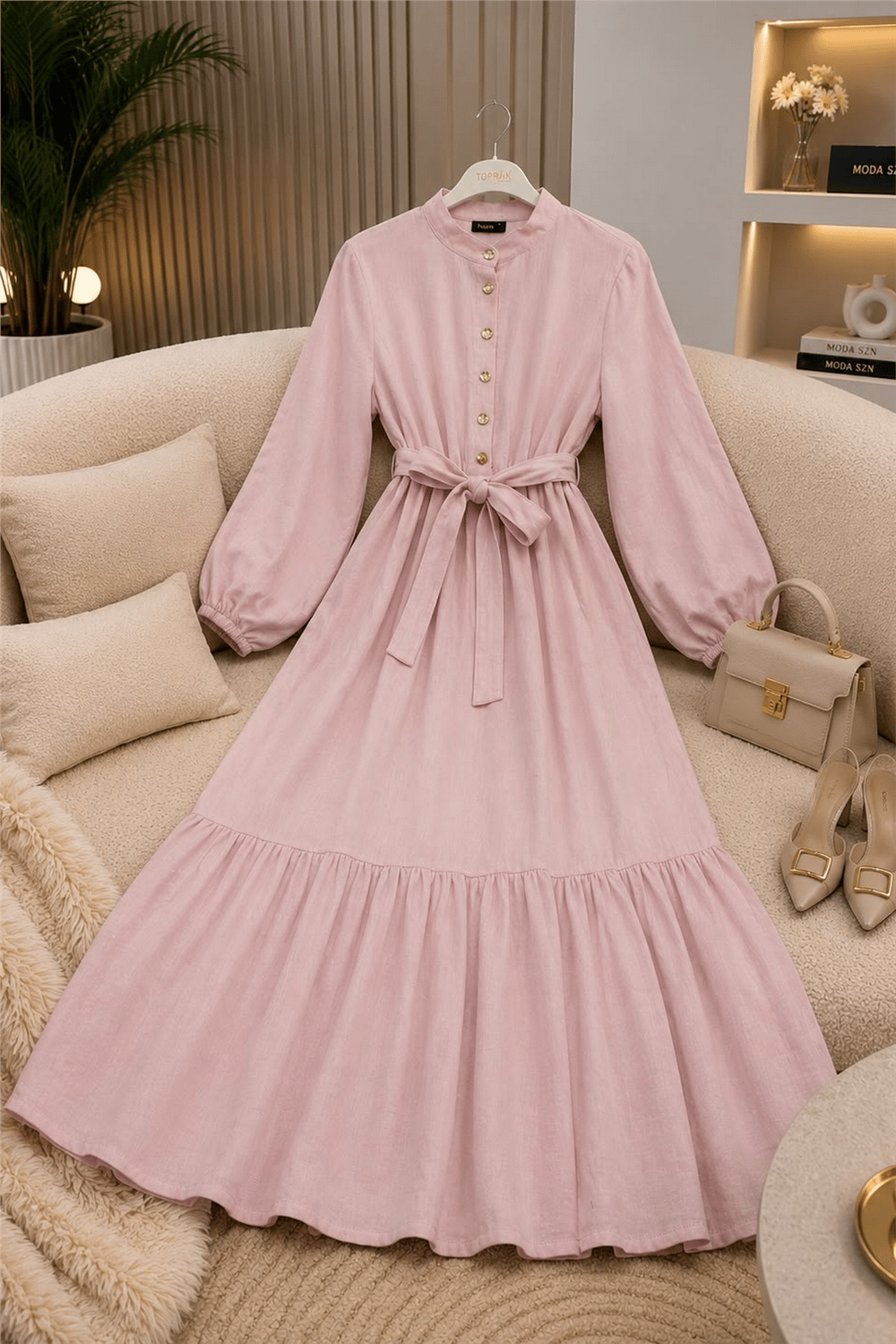 Muslin Elbise-Pudra