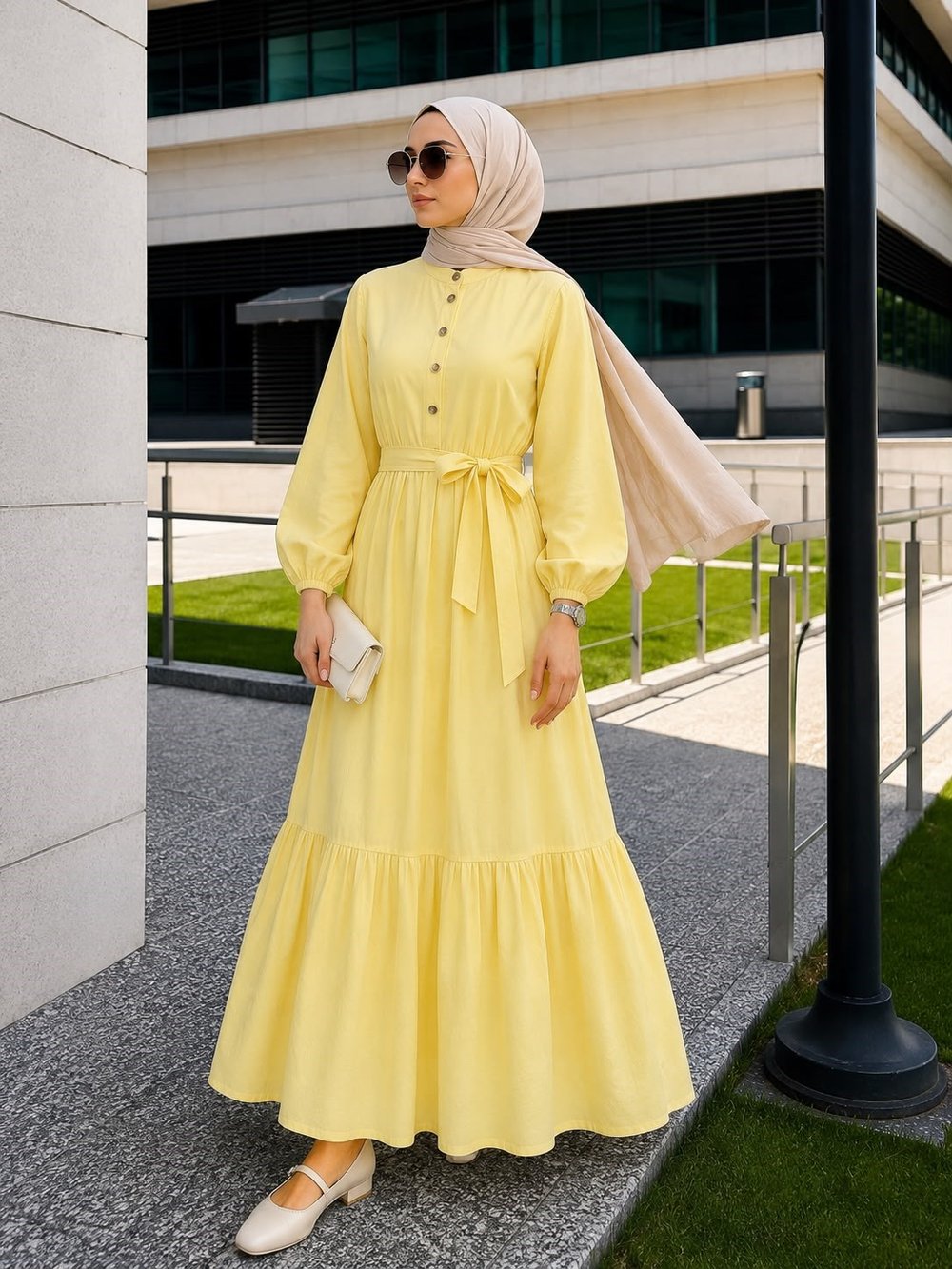 Muslin Kumaş Elbise-Sarı
