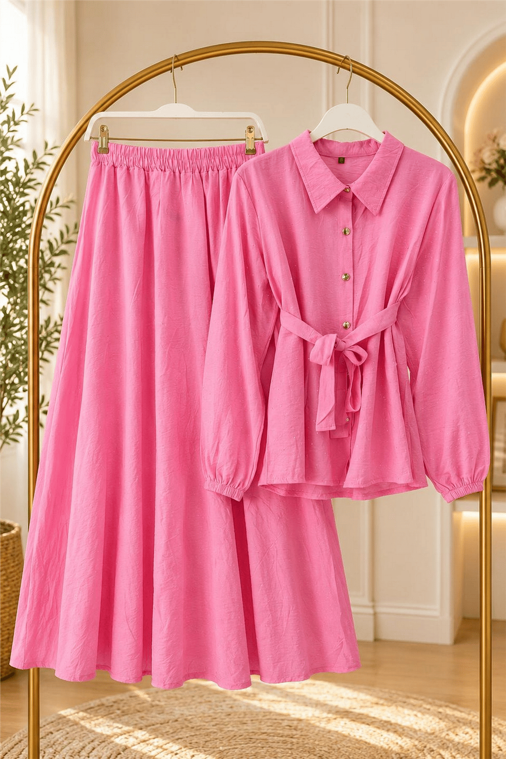 Ön Taşlı Takım Modal Kumaş-Pembe