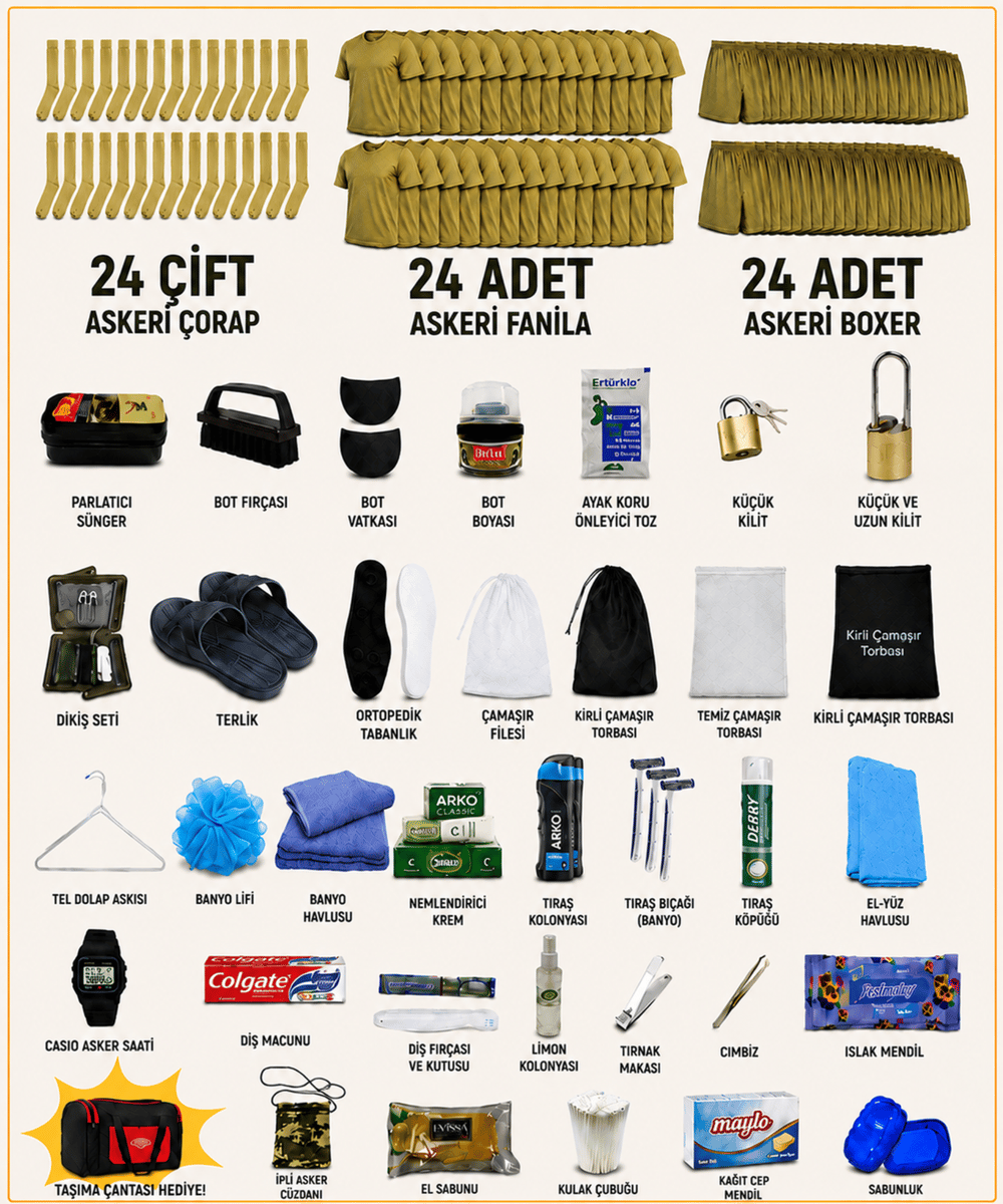 24'lü Full Dolu Askerlik Paketi (119 PARÇA)