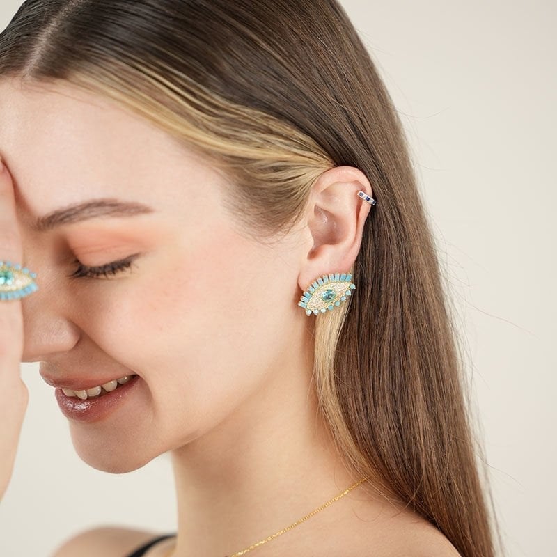 Turquoise Baguette Eye Earrings