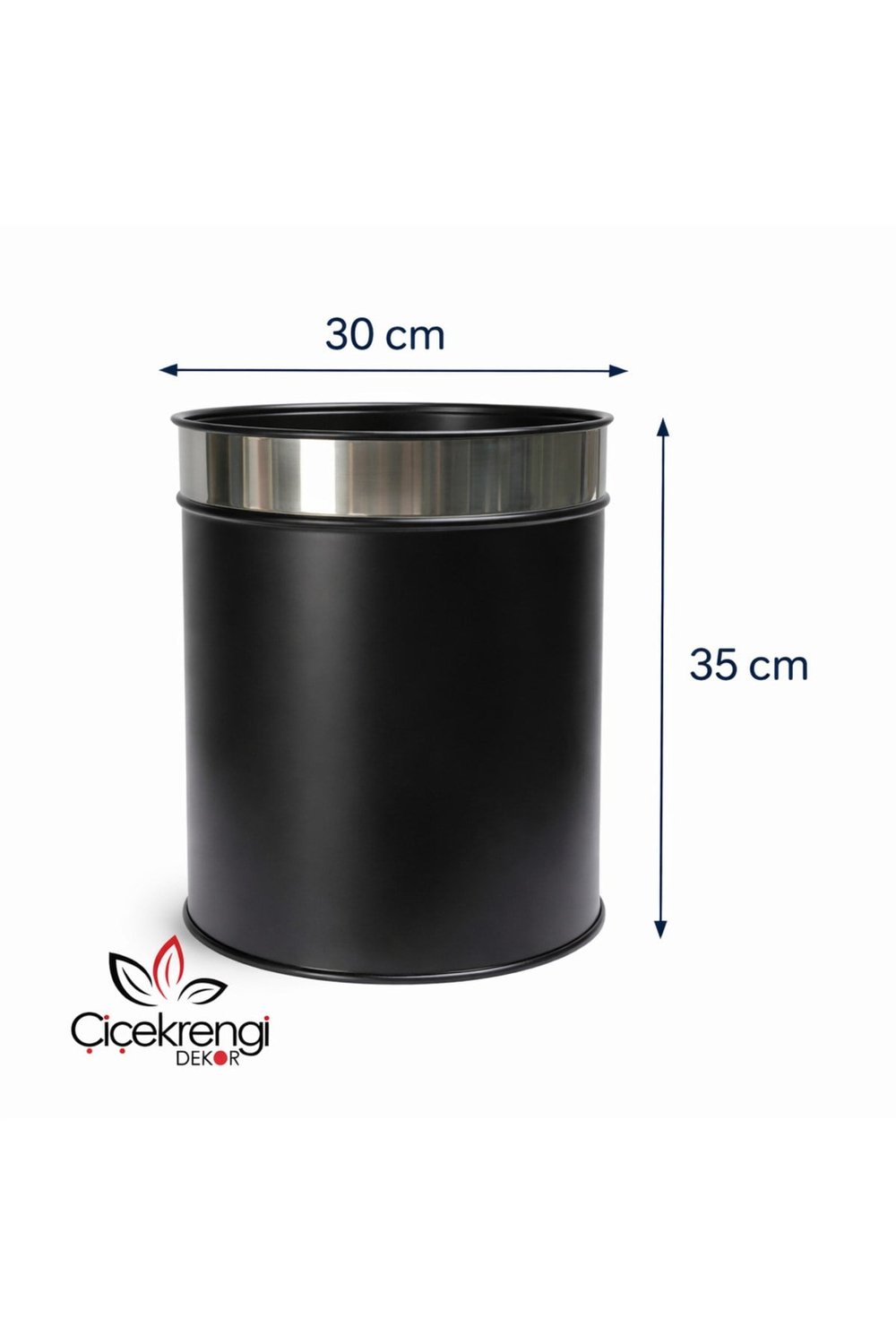 30x35 cm Metal Saksı Gümüş Detaylı Siyah Dekoratif Saksı – Modern Tasarım Büyük Boy Saksı