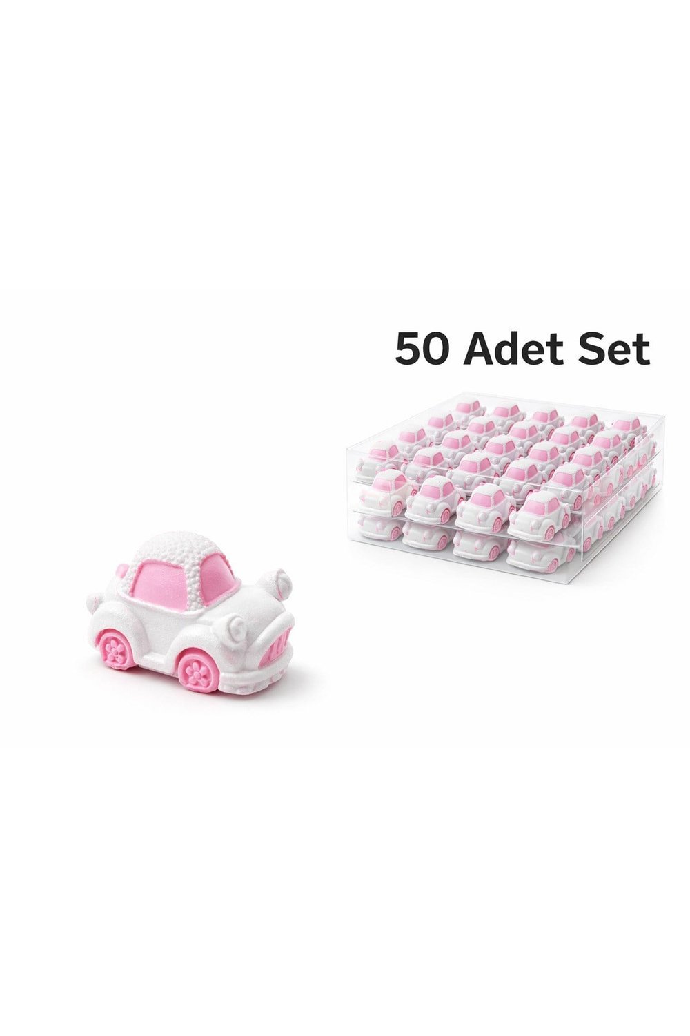 50 Adet Mini Araba Figürü Pembe Kız Bebek Hediyelik Nikah Şekeri Süs