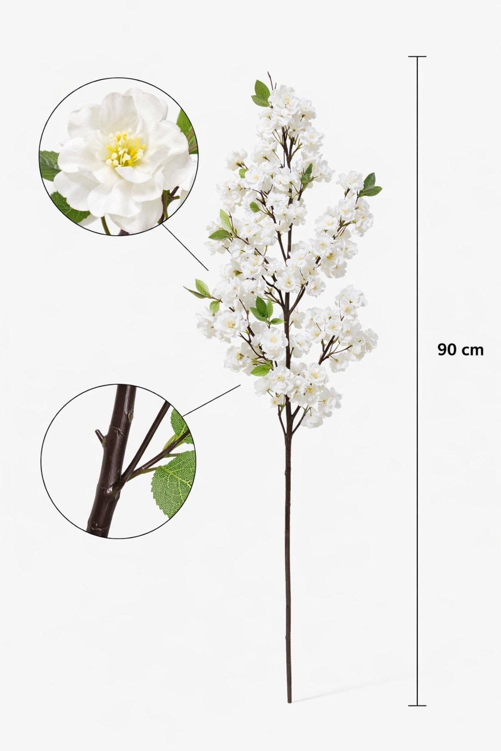 Premium 90 cm Beyaz Kiraz Çiçeği Yapay Dal – Gerçekçi Sakura Çiçeği Dekoratif Dal