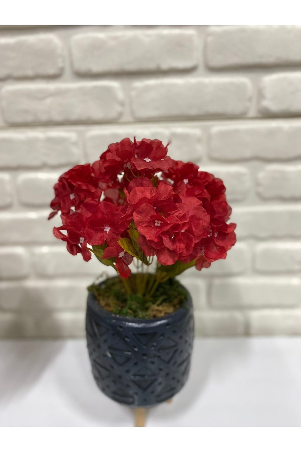 Yapay Kırmızı Ortanca Çiçeği 7 Dallı – 30 cm Dekoratif Yapay Çiçe