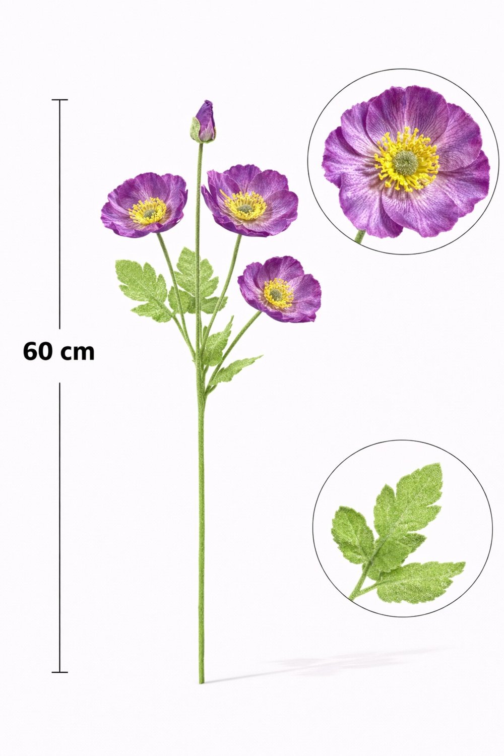 Yapay Mor Gelincik Dalı 60 cm – Dekoratif Yapay Çiçek, Gerçekçi Görünümlü Vazo ve Ev Dekoru