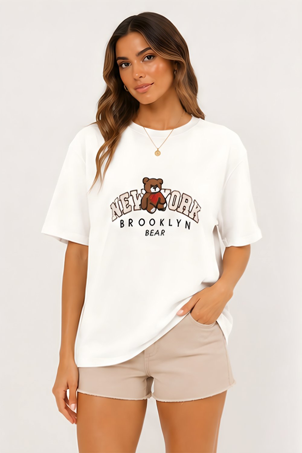 Lili Woman Kadın New York Bear Baskılı Oversize Tişört D.11156B