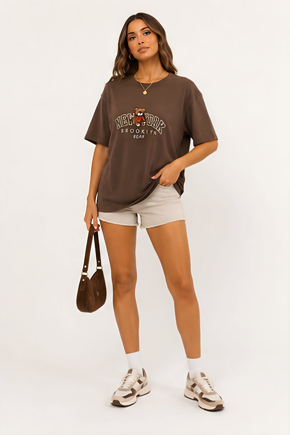 Lili Woman Kadın New York Bear Baskılı Oversize Tişört D.11156K