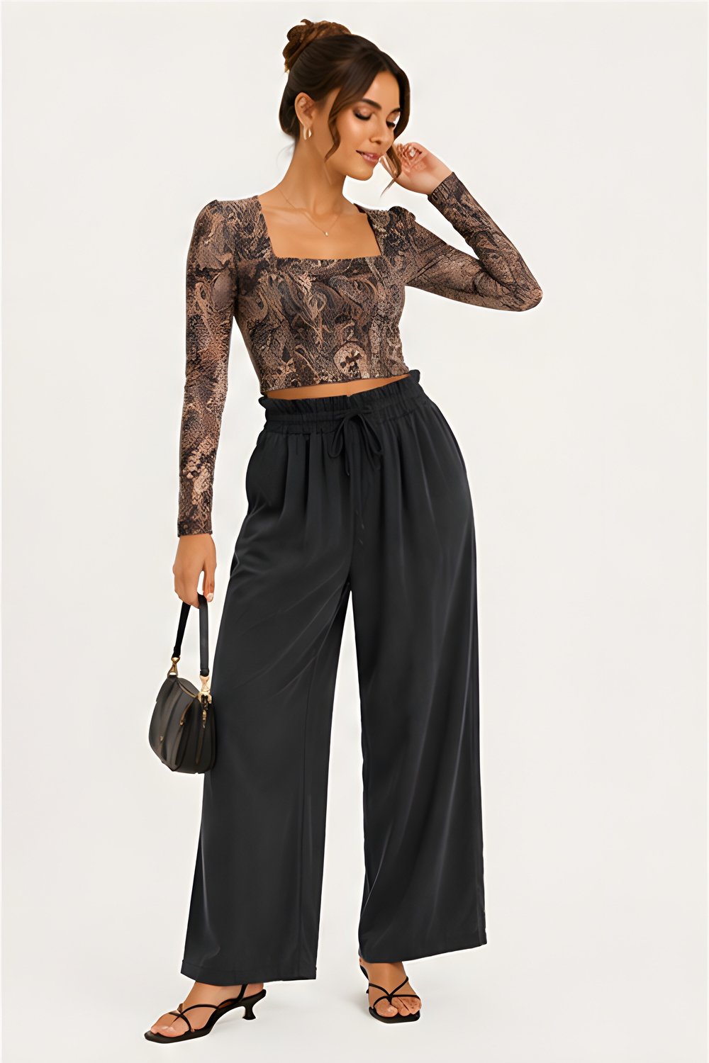 Lili Woman Kadın Paisley Desenli Tül Crop Bluz E.2557
