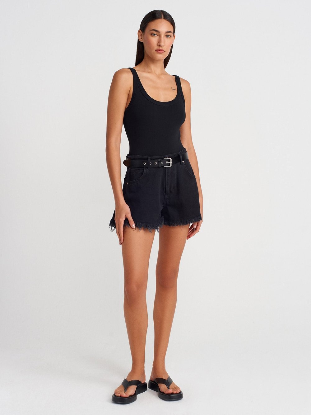  Siyah Fitilli bodysuit