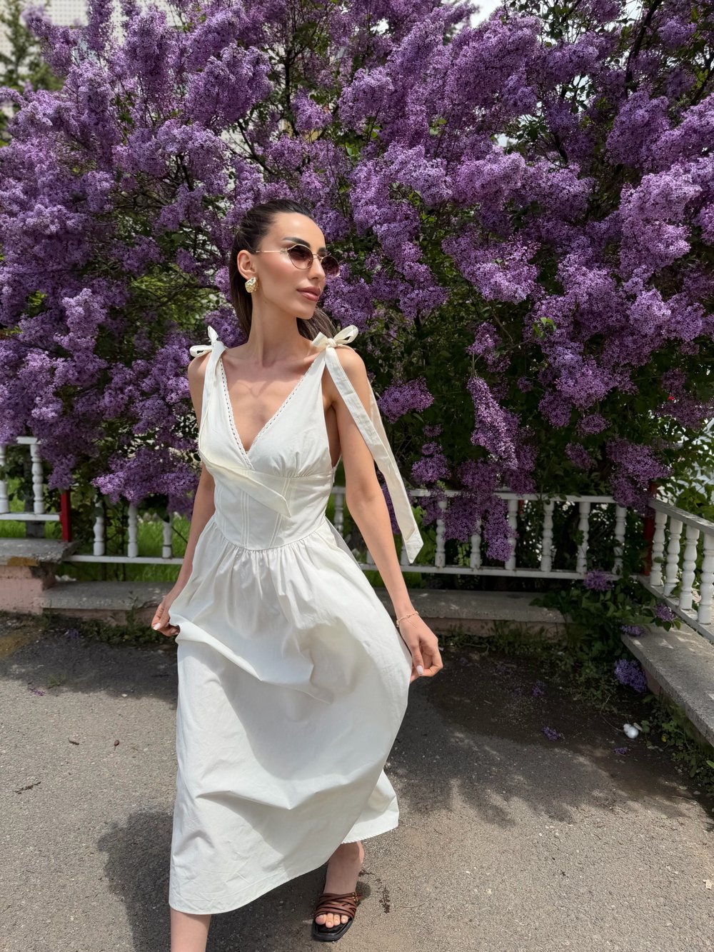 Bağcıklı Pamuklu Midi Elbise 