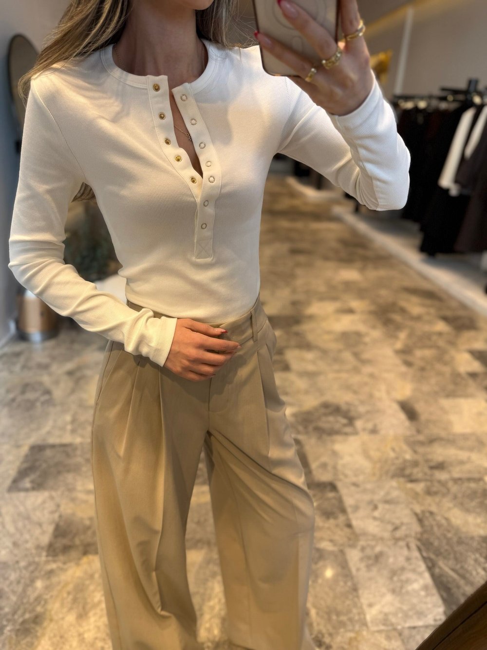 Çıtçıtlı uzun kollu top
