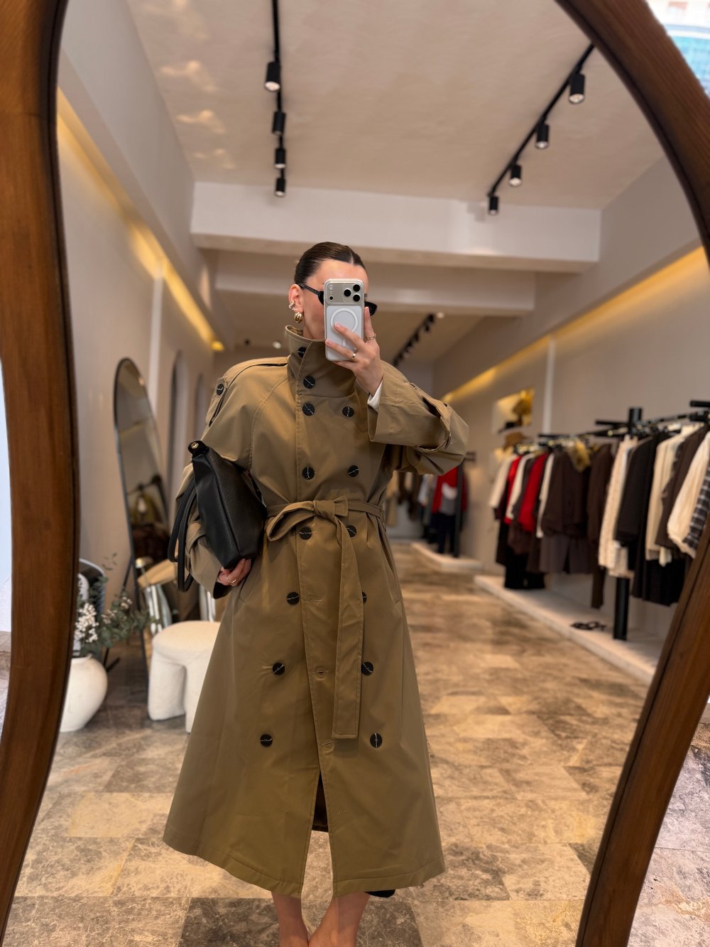Haki  Dik Yaka Fit Kalıp Trençkot 