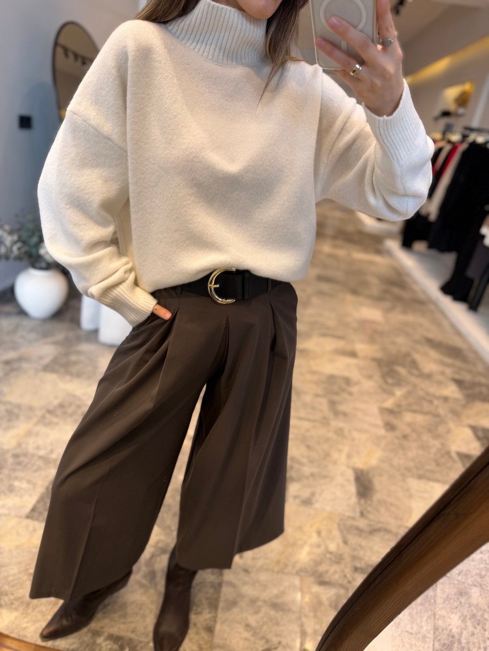 Haki Kemerli Culotte Pantolon