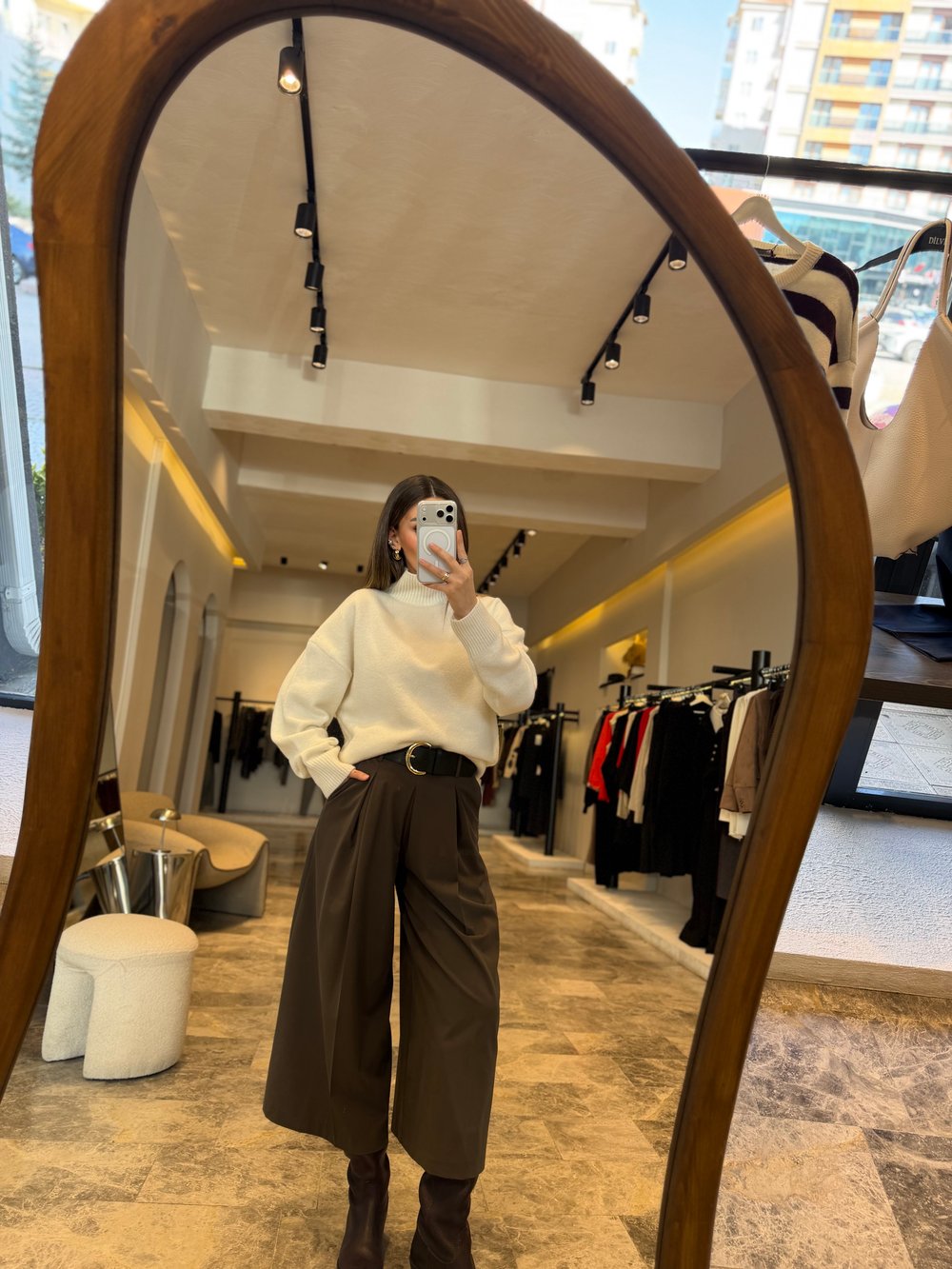 Haki Kemerli Culotte Pantolon
