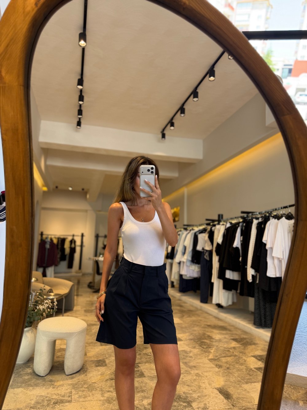 Lacivert Beli Ayarlanabilir Bermuda Şort 