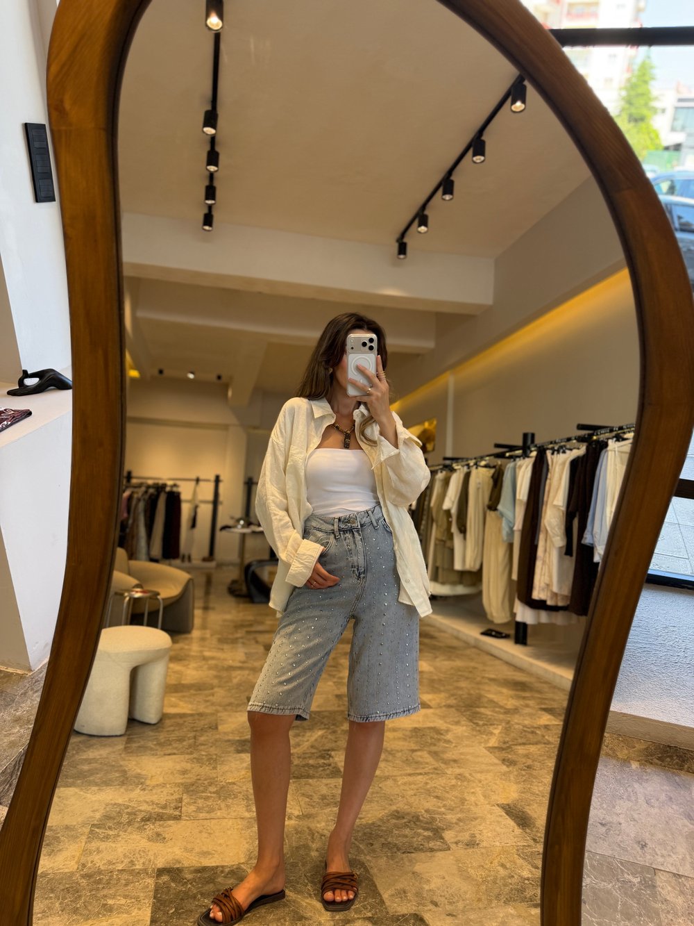 Zımba Detay Denim Bermuda Şort