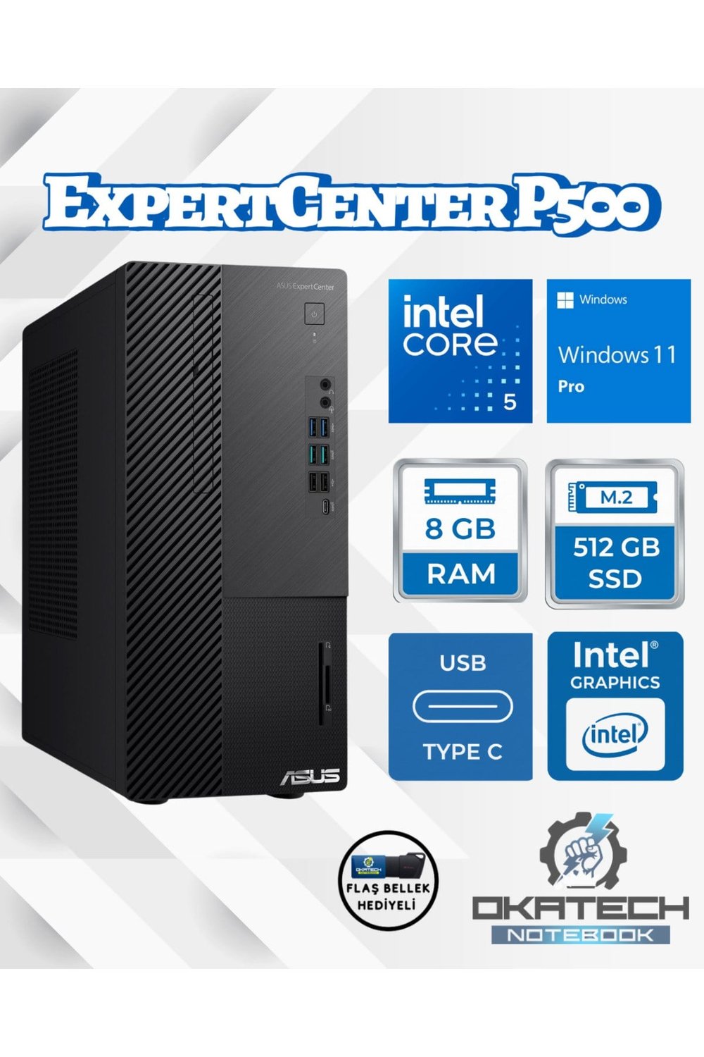 EXPERTCENTER P500MV-C52108512B0D C5-210H 8GB RAM DDR5 512GB SSD WİN11PRO MASAÜSTÜ BİLGİSAYAR+US