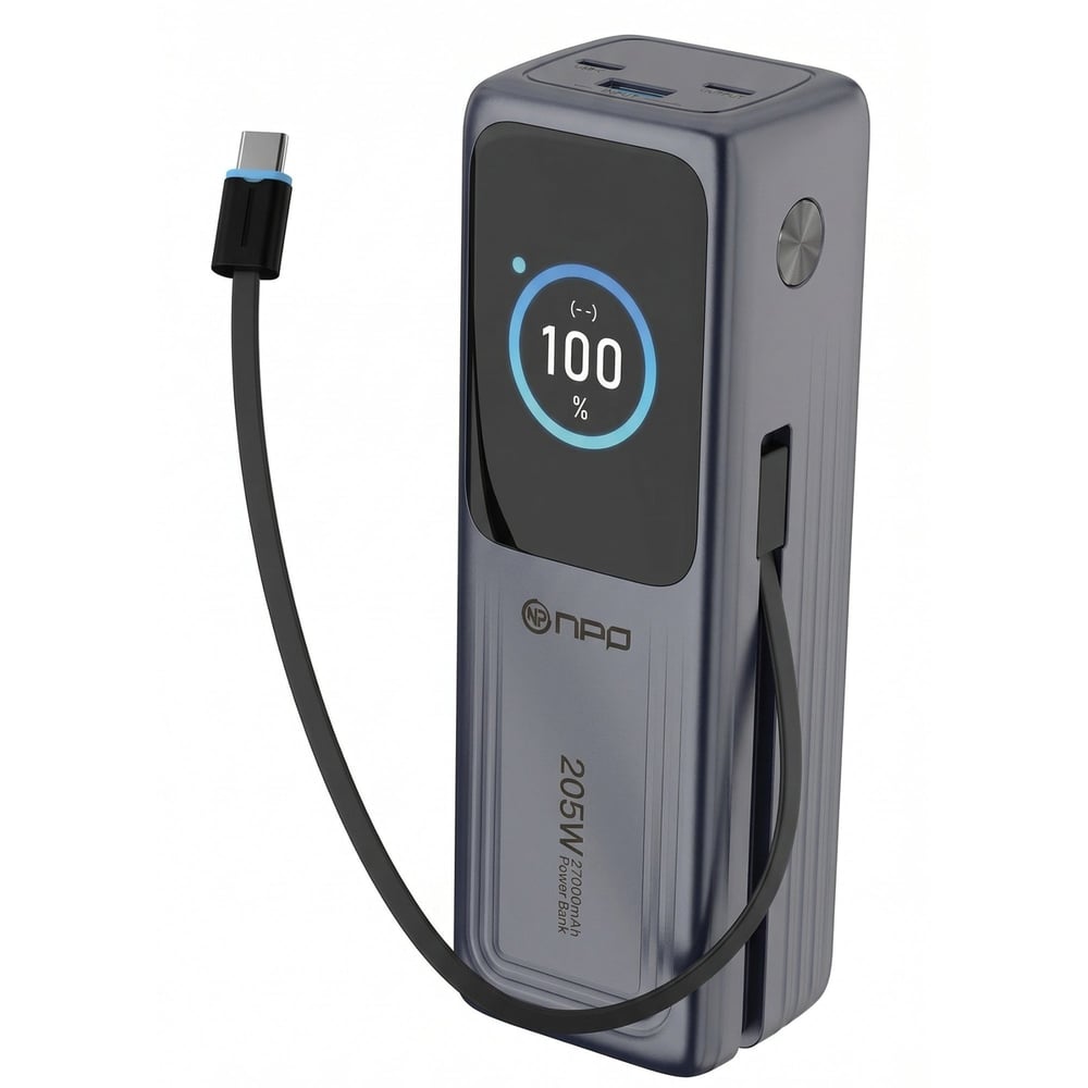 NPO WP001A 2xUSB-C,1xUSB-C Kablolu Led Ekranlı 205W 27.000mAh PD GaN3 Smart Powerbank