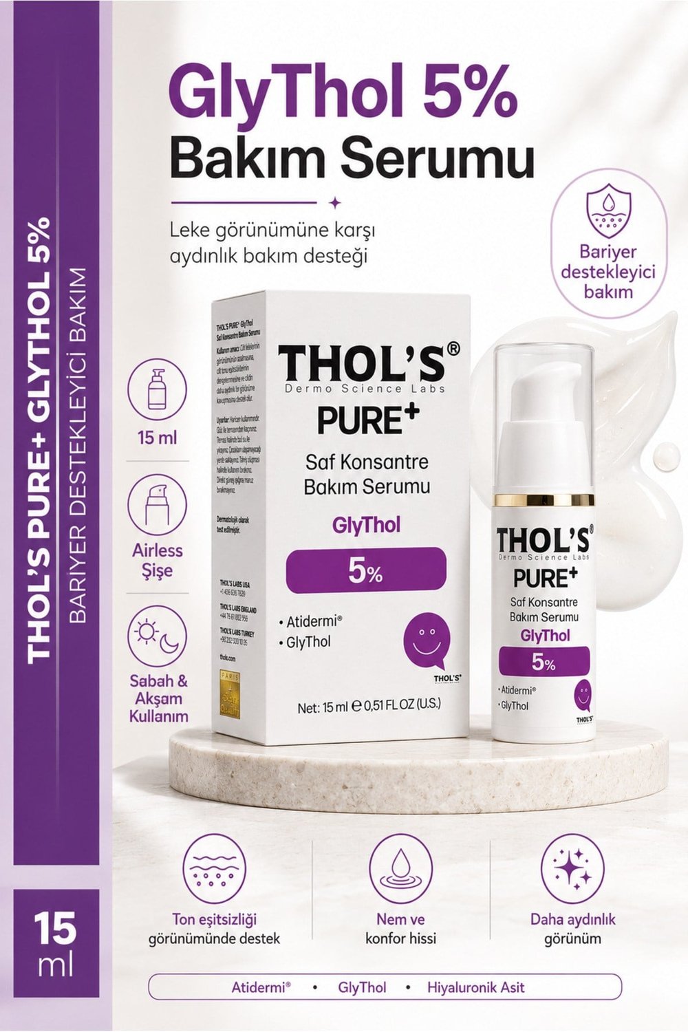 TB74 PURE+ %5 GlyThol Cilt Tonu Eşitleyici ve Siyah Nokta Karşıtı Konsantre Saf Peeling Serum - 15 ML
