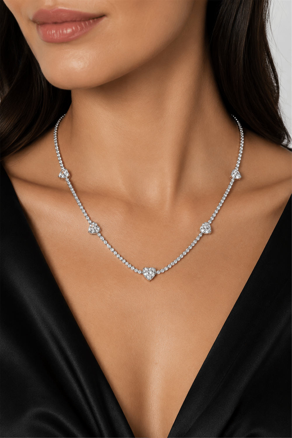 Heart Silver Kalpli Mozanit Kolye | Şık El Yapımı Bijuteri Kadın Kolyesi