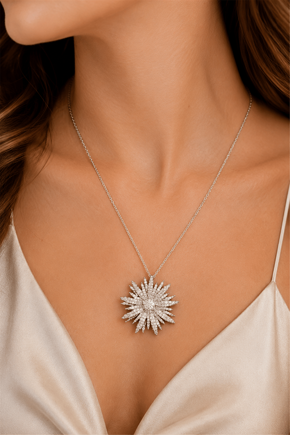Silver Flower Necklace Kolye | Şık El Yapımı Bijuteri Kadın Kolyesi
