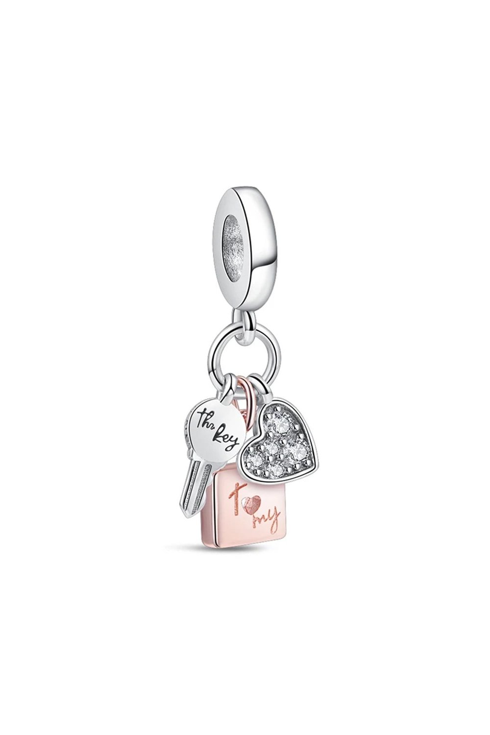 Anahtar, Kilit ve Kalp Sallantılı Charm