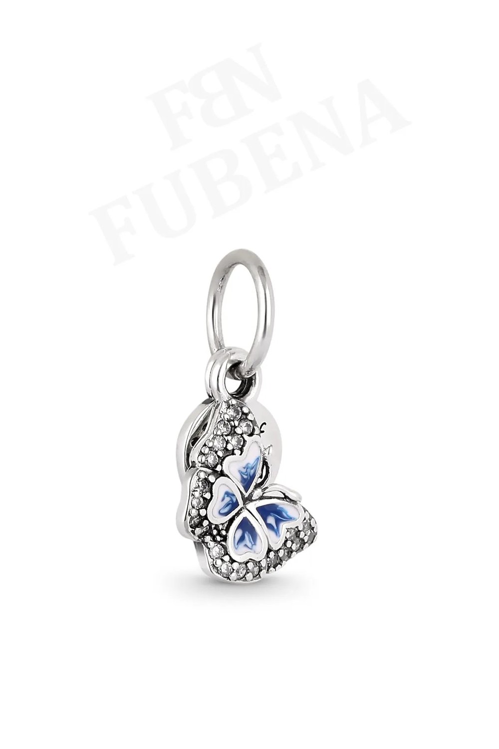 Fubena Mavi Kelebek ve Yazılı Çift Sallantılı Charm