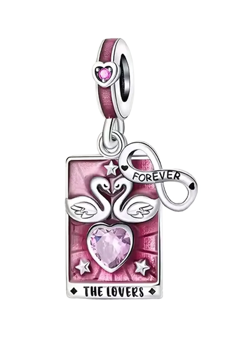Kuğu Lovers Tarot Kartı Sallantılı 925 Ayar Gümüş Charm