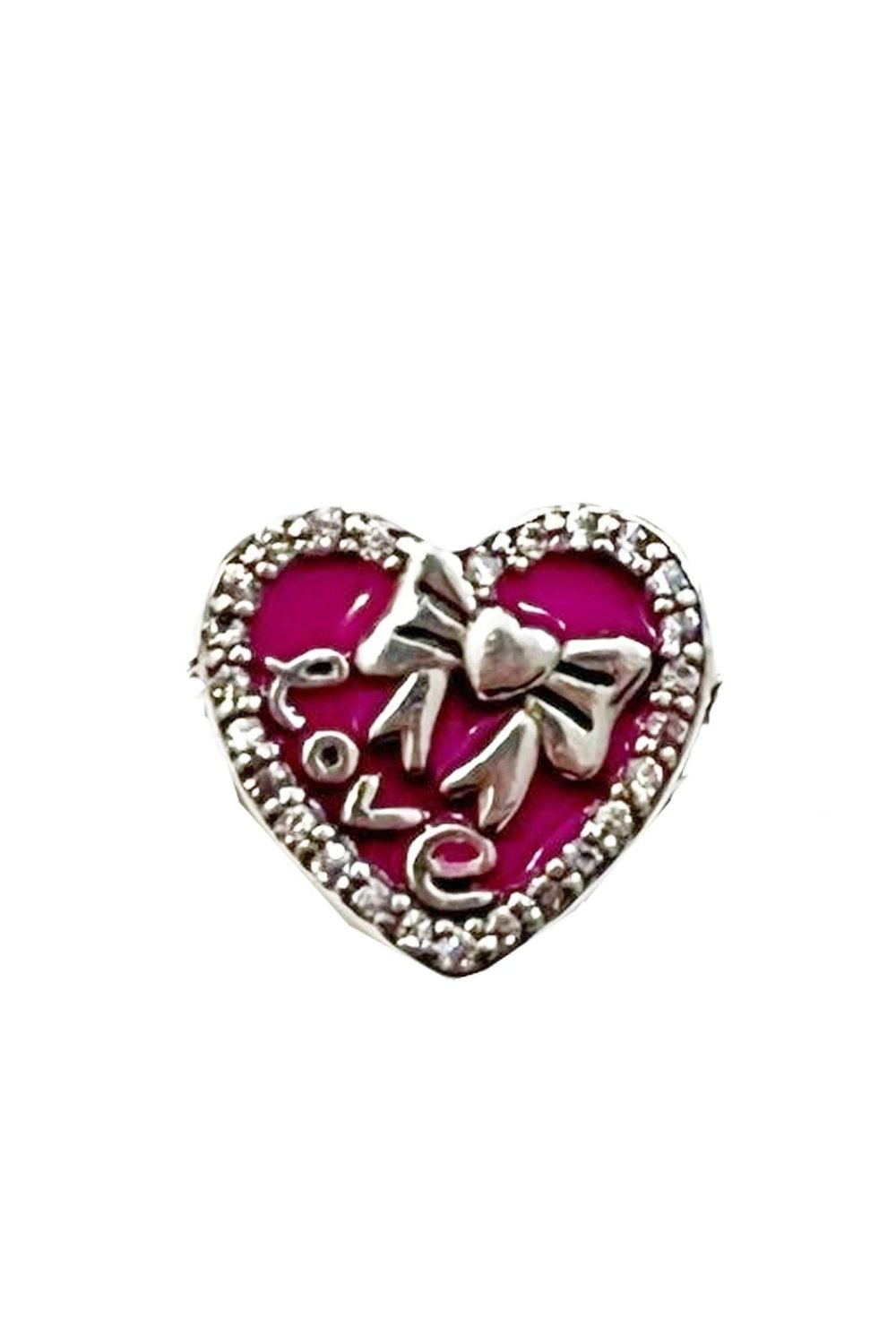 Love Yazılı Kurdeleli Taşlı Kalp Charm
