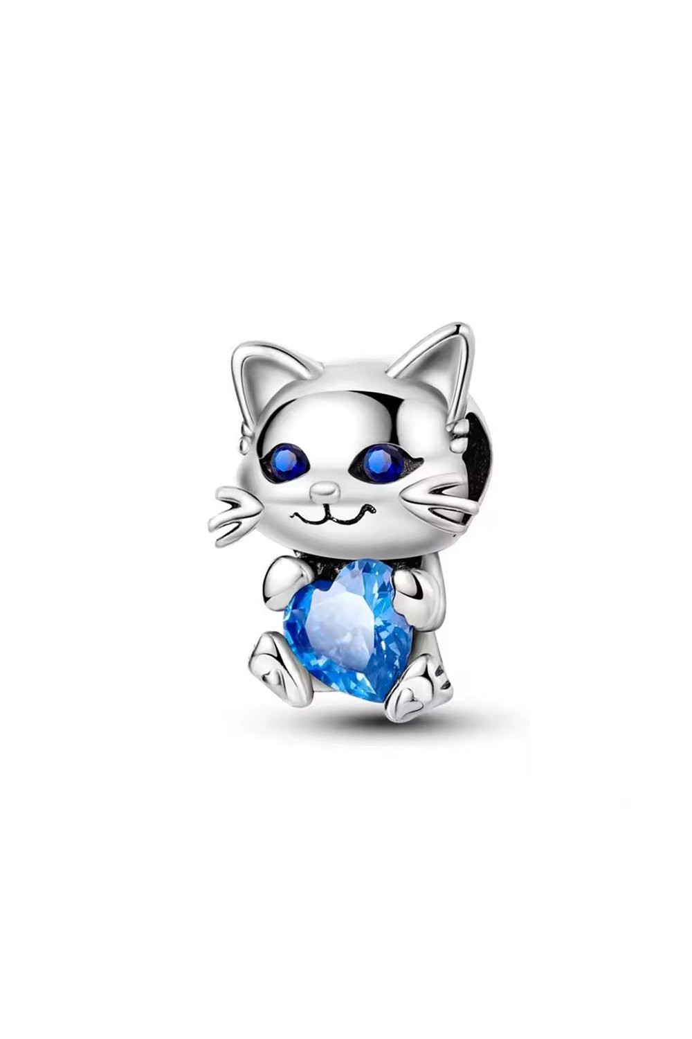 Mavi Taşlı Kedi Gümüş Charm