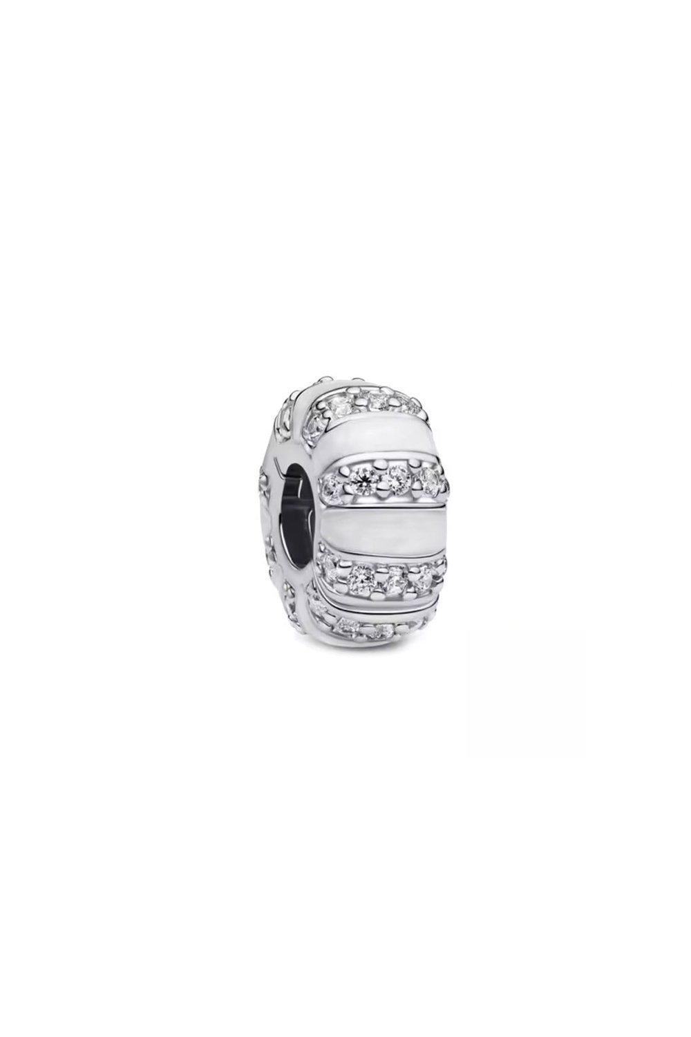 Mini  Beyaz & Taşlı Klips Gümüş Charm