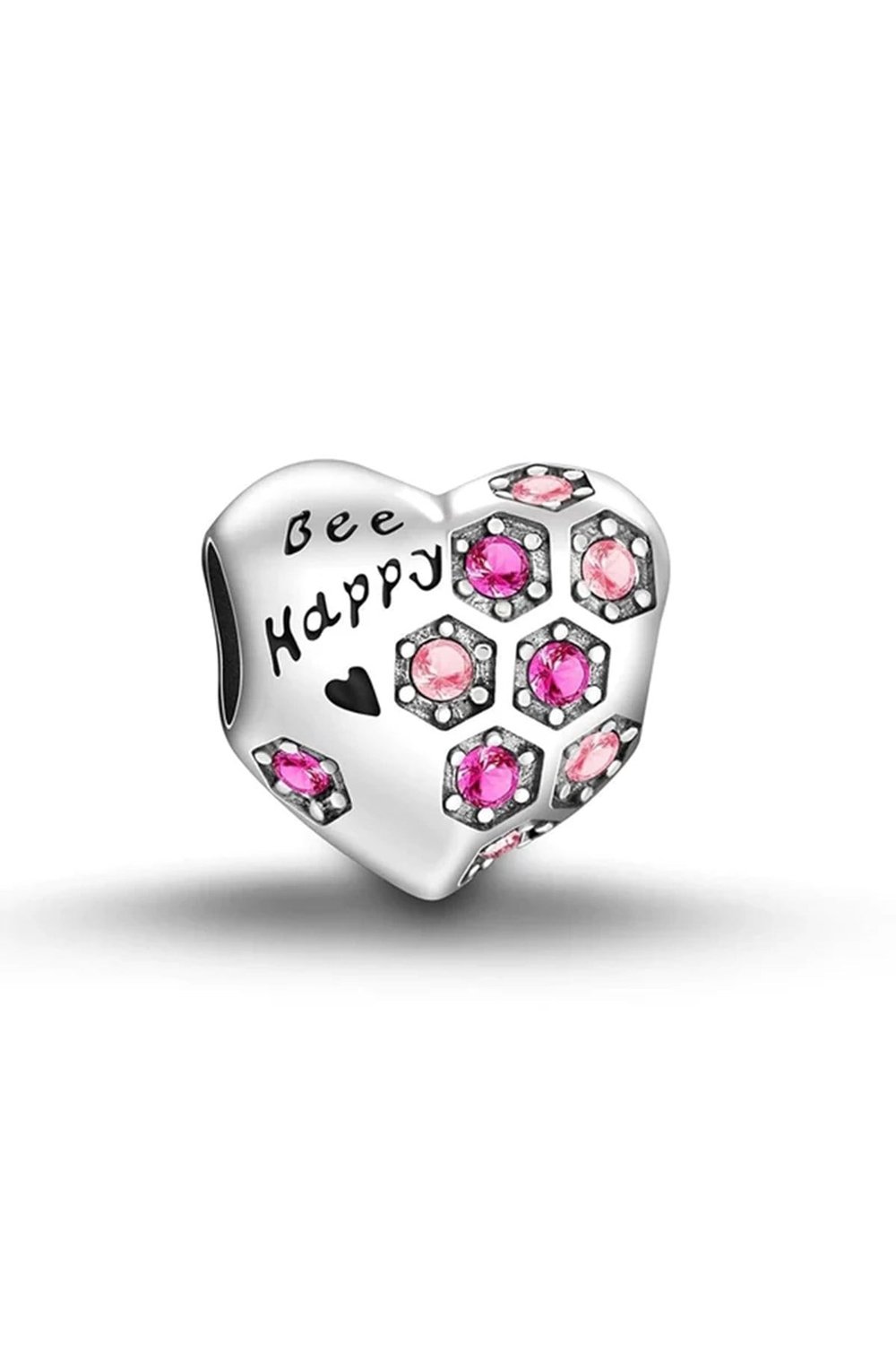 Mutlu Ol Pembe Taşlı Kalp Charm