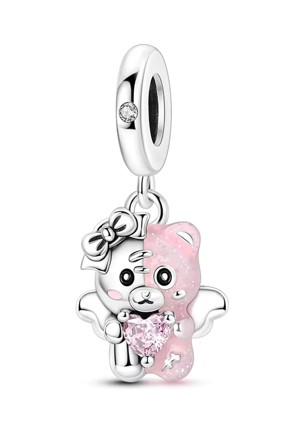 Pembe Gümüş Tatlı Ayıcık  Sallantılı Charm
