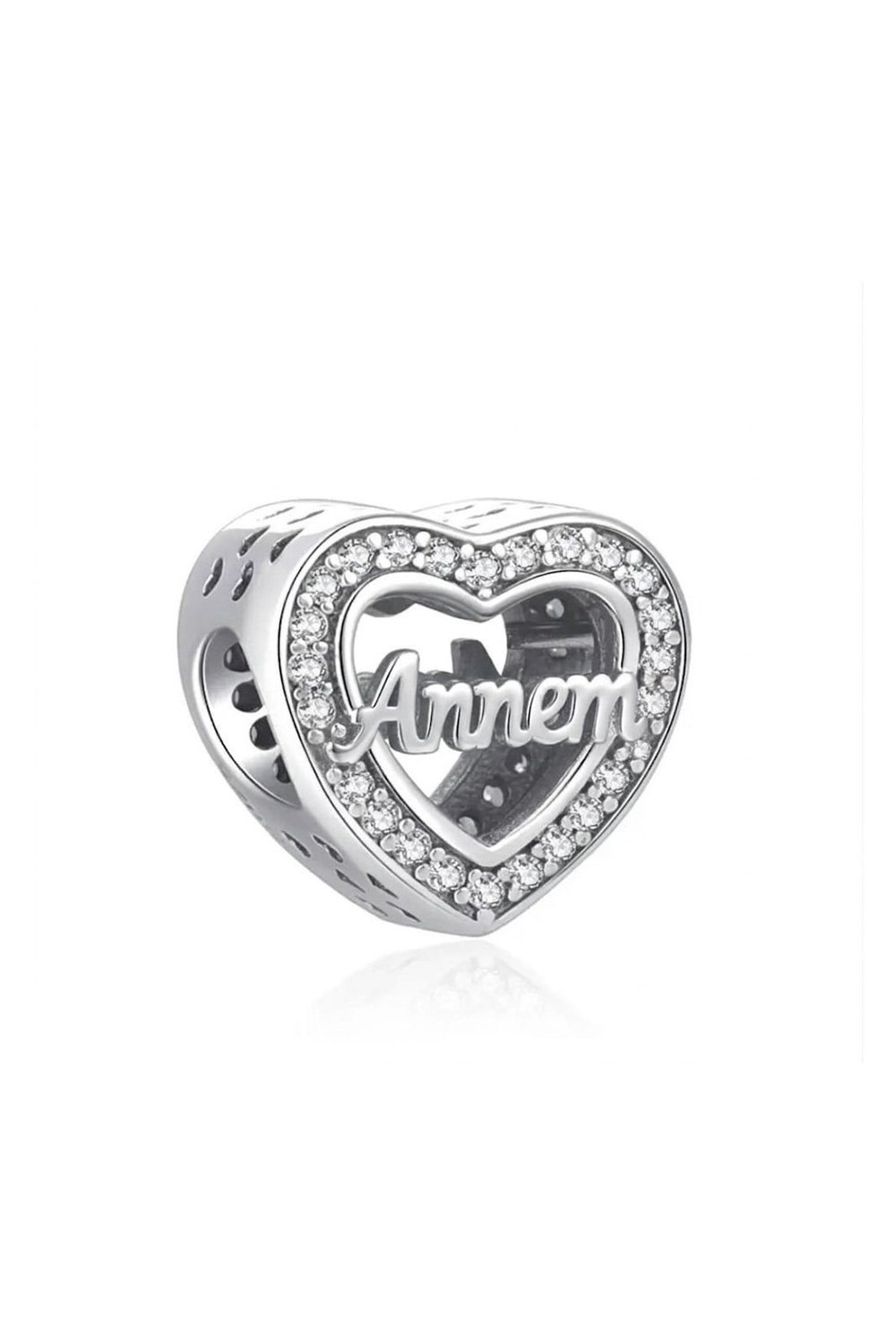 Taşlı Annem Yazılı Kalp Charm