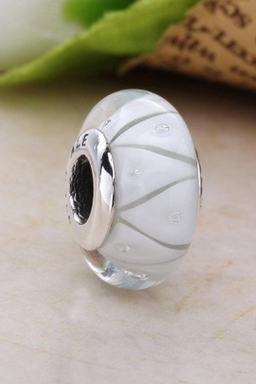 Zig Zag Beyaz Murano Charm