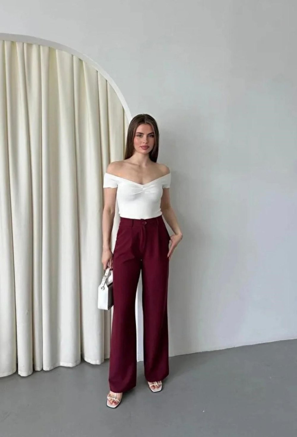 Dügme Detaylı Bordo - Pantolon