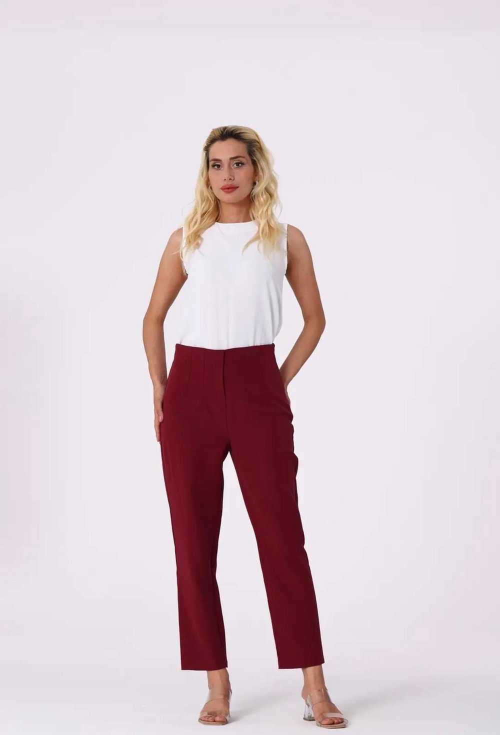 Fermuar Detaylı Bordo - Pantolon