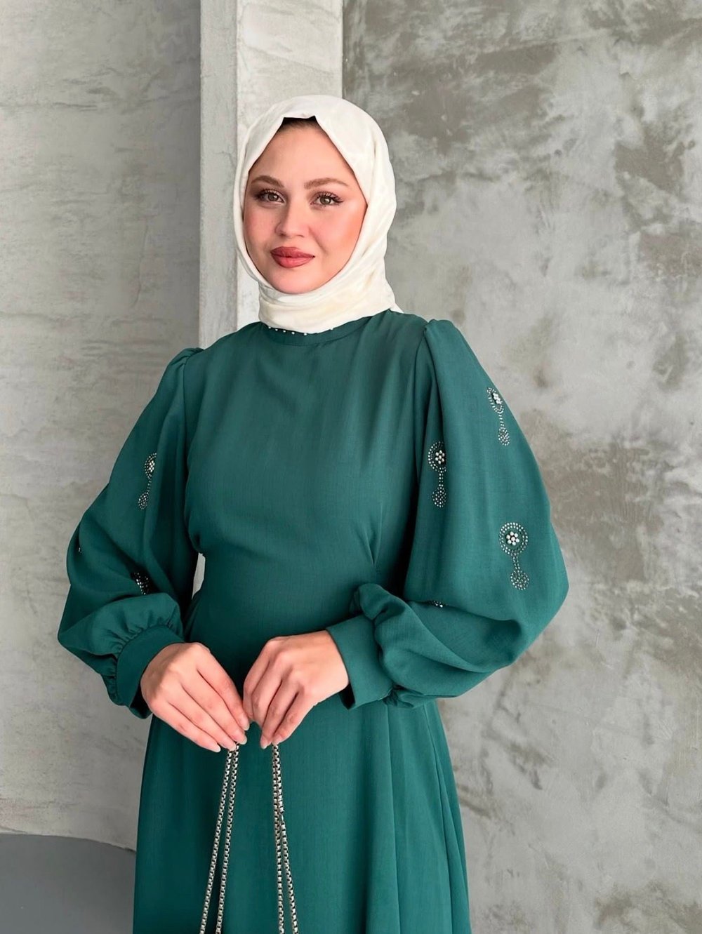 Koları Taş Detaylı Yeşil - Elbise