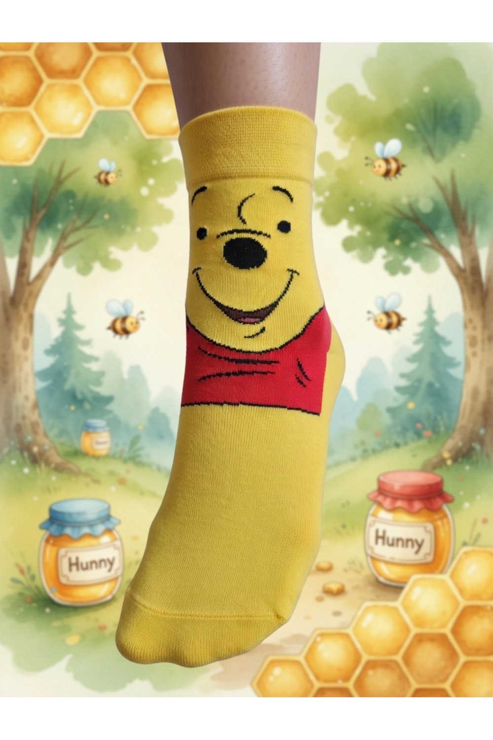 Sevimli Winnie Desenli Sarı Çorap 🐻🍯