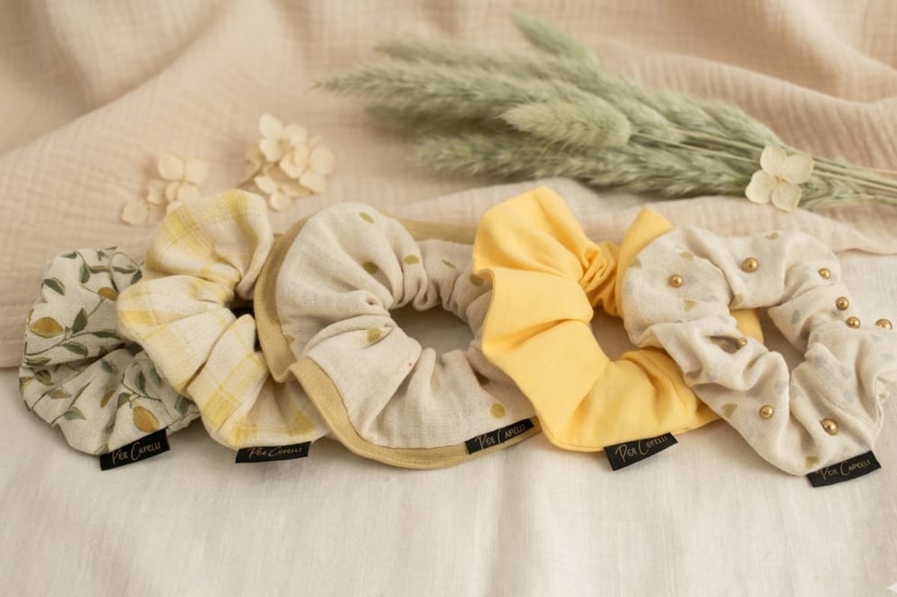 Pure Muse: 5'li Organik Müslin Scrunchie Seti | Per Capelli® - Sarı