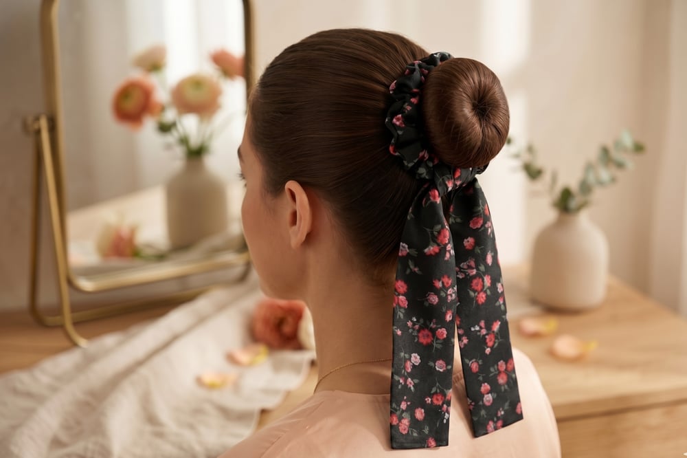 Scarf Dream®: İthal Eşarp Toka | Per Capelli® - Siyah Kırmızı Çiçekli