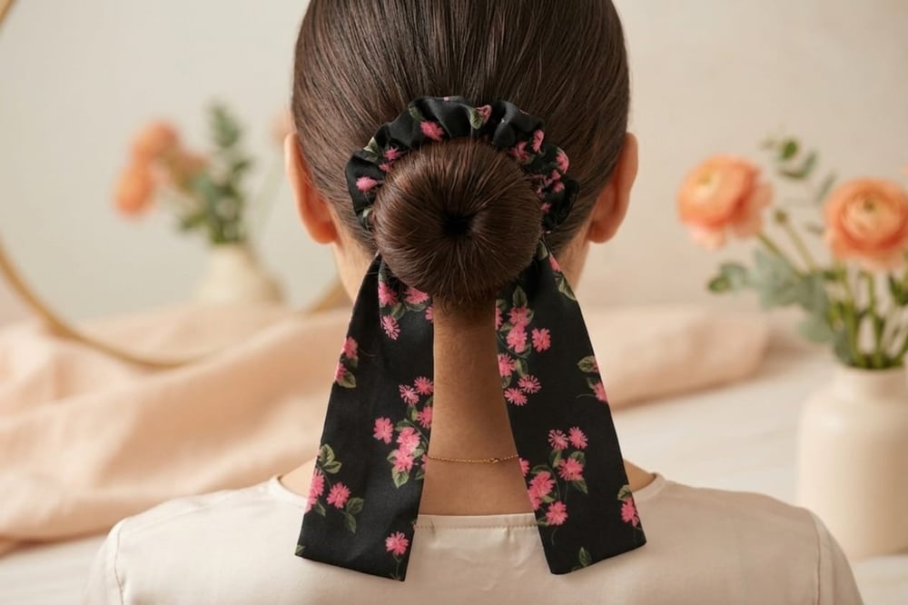 Scarf Dream®: İthal Eşarp Toka | Per Capelli® - Siyah Pembe Çiçekli