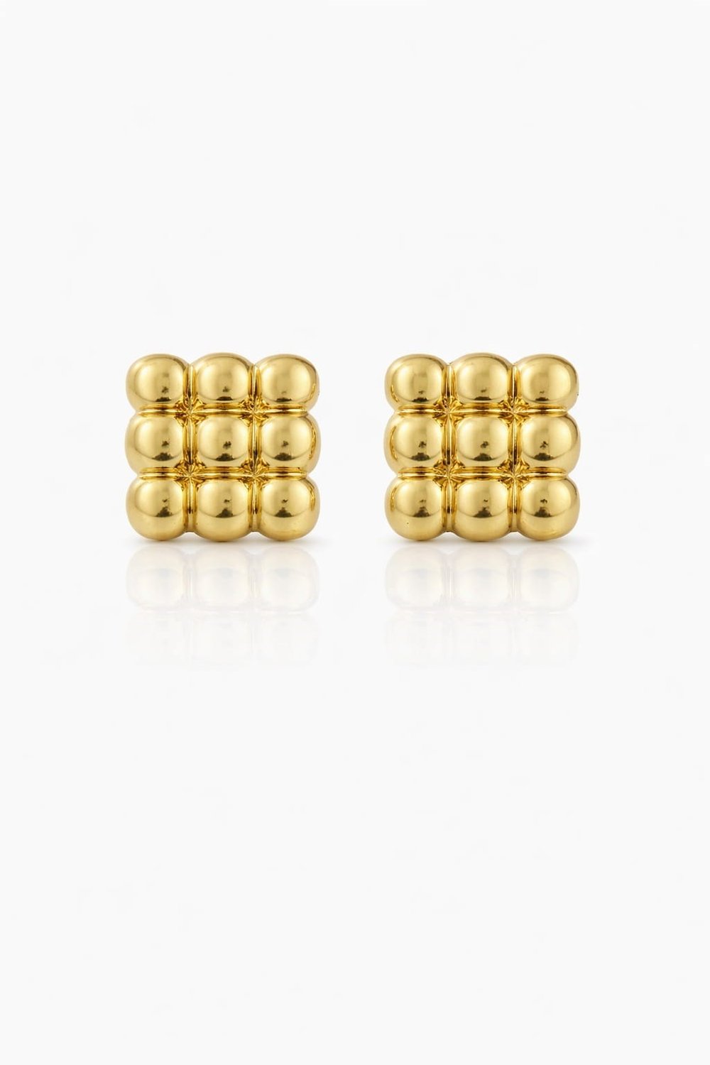 Gold Grid Zirkon Taşlı Kadın Çelik Küpe 14K k