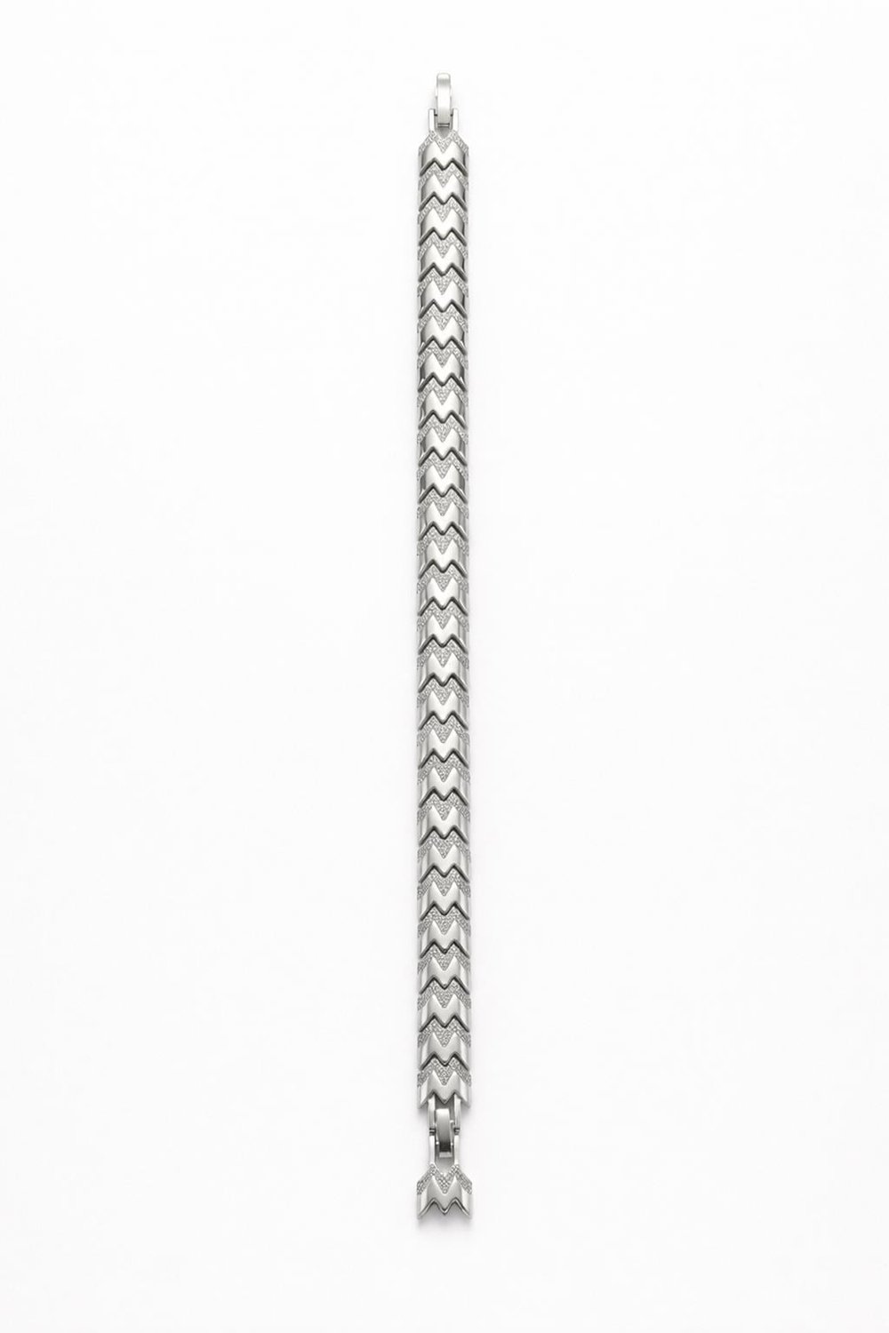 Muben Silver Chevron 14 k Beyaz Çelik Zirkon Taş Kuyumcu İşçilik Kadın Bileklik