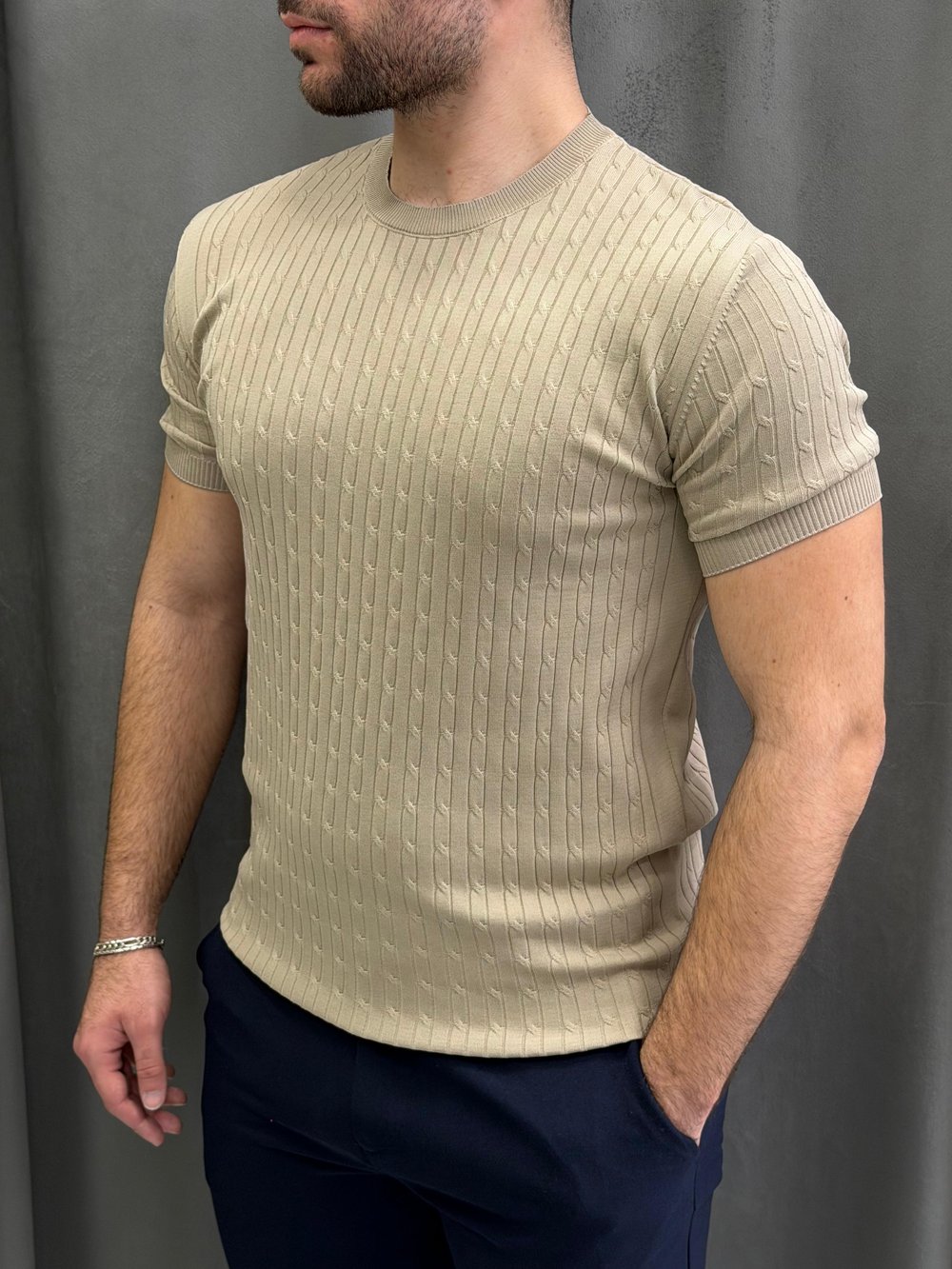 Bej-Krem Slimfit Triko Tişört