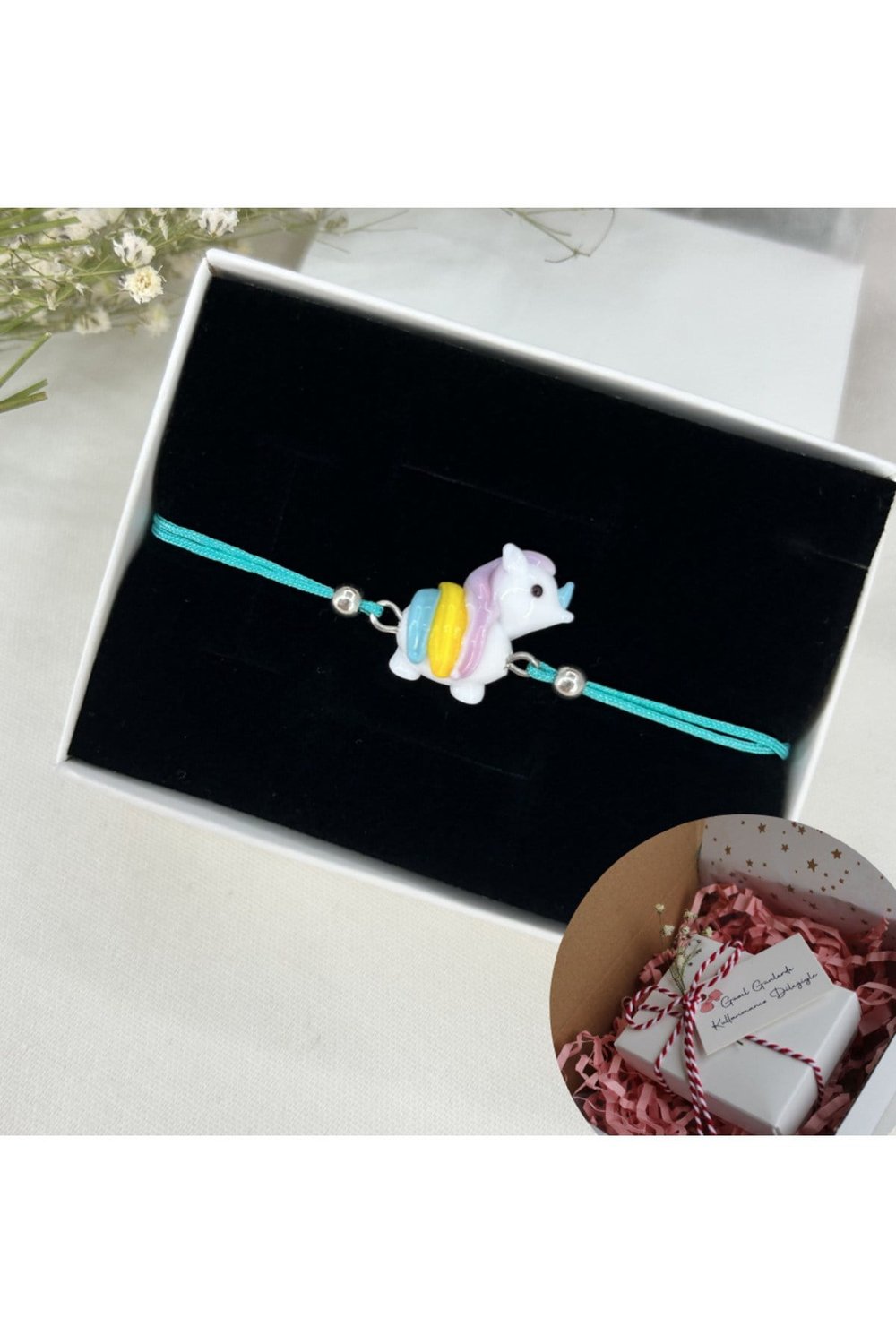 El Yapımı - Özel Tasarım - Unicorn Figürlü Ayarlanabilir İpli Bileklik - Kadın