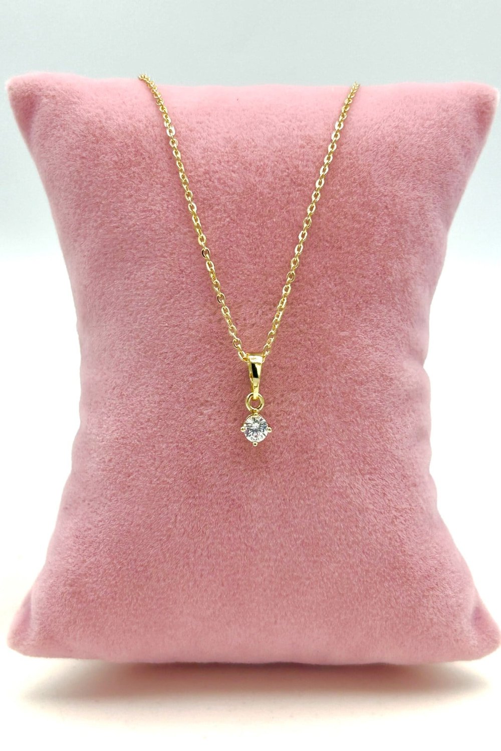 Özel Seri 14K Altın Kaplama Tek Taşlı Kadın Kolye (Birinci Sınıf Kalite/Kararmaz/Paslanmaz) - 24cm