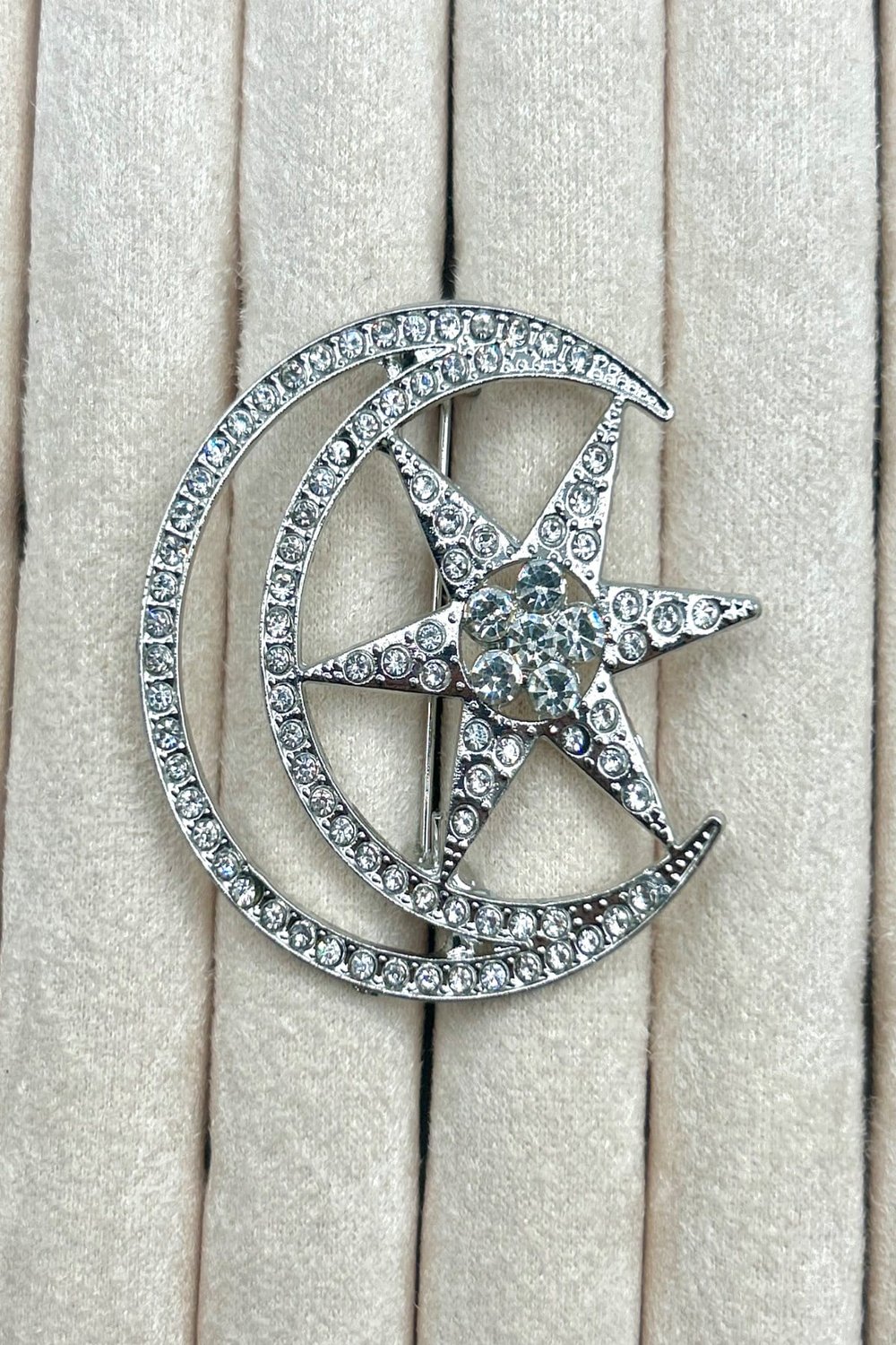 Zirkon Taşlı Ay Yıldız Kadın Broş (5 cm) - Çanta, Ceket, Eşarp ve Yaka'da Kullanılabilir