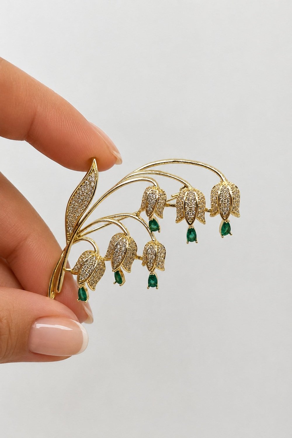 Zümrüt Yeşili Taşlı Lale Dalı Broş (7 cm) - Çanta, Ceket, Eşarp ve Yaka'da Kullanılabilir